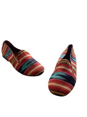 Teysha Woven Multi Print Leather Flats Red Size 8 NWOB Boho Festival Vacation